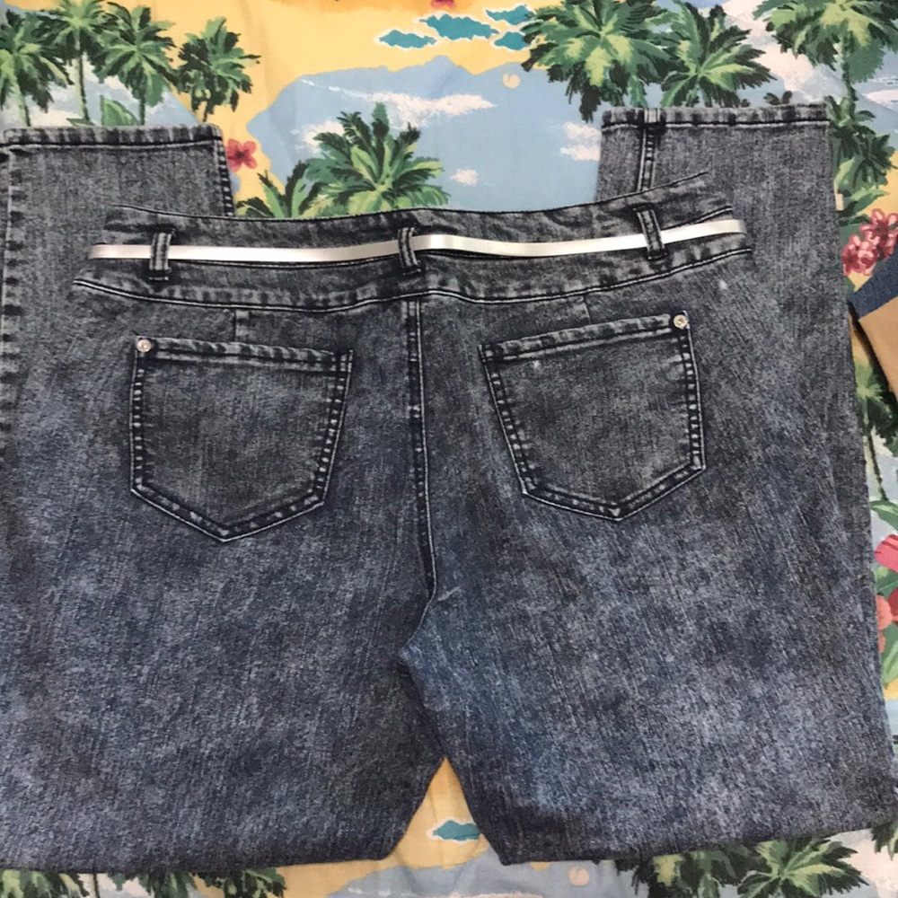Double Waistband Detail Stretchy Jeans w/Belt